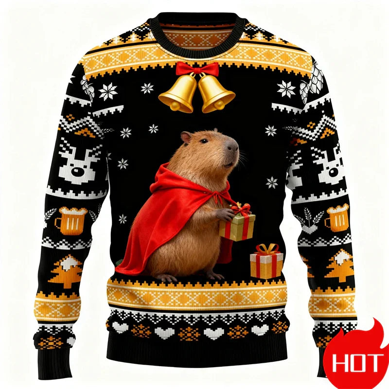 R&B | Weihnachtspullover - 3D Capybara Design, Warmer Komfort & Fröhlicher Festlicher Stil