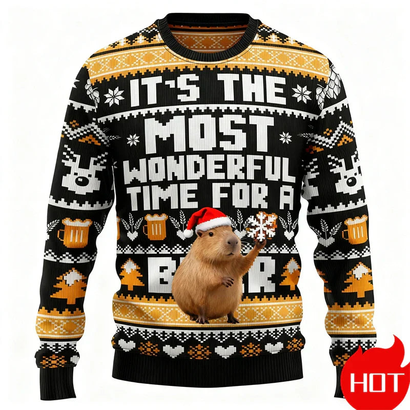 R&B | Weihnachtspullover - 3D Capybara Design, Warmer Komfort & Fröhlicher Festlicher Stil