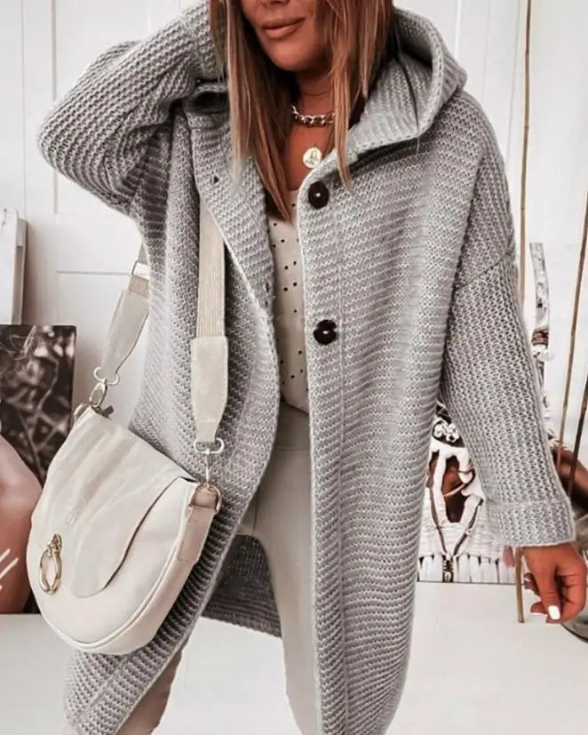 R&B | Strick Kapuzenpullover Cardigan mit Knöpfen