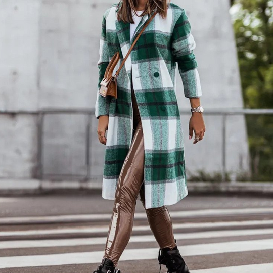 R&BMode Wollmantel | Langer Karierter Herbstmantel Für Frauen