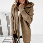 Khaki Strickjacke mit Kapuze