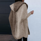 R&B | Strickjacke Wollstrick Lockerer Schnitt Offene Front Kapuze und Rippkanten