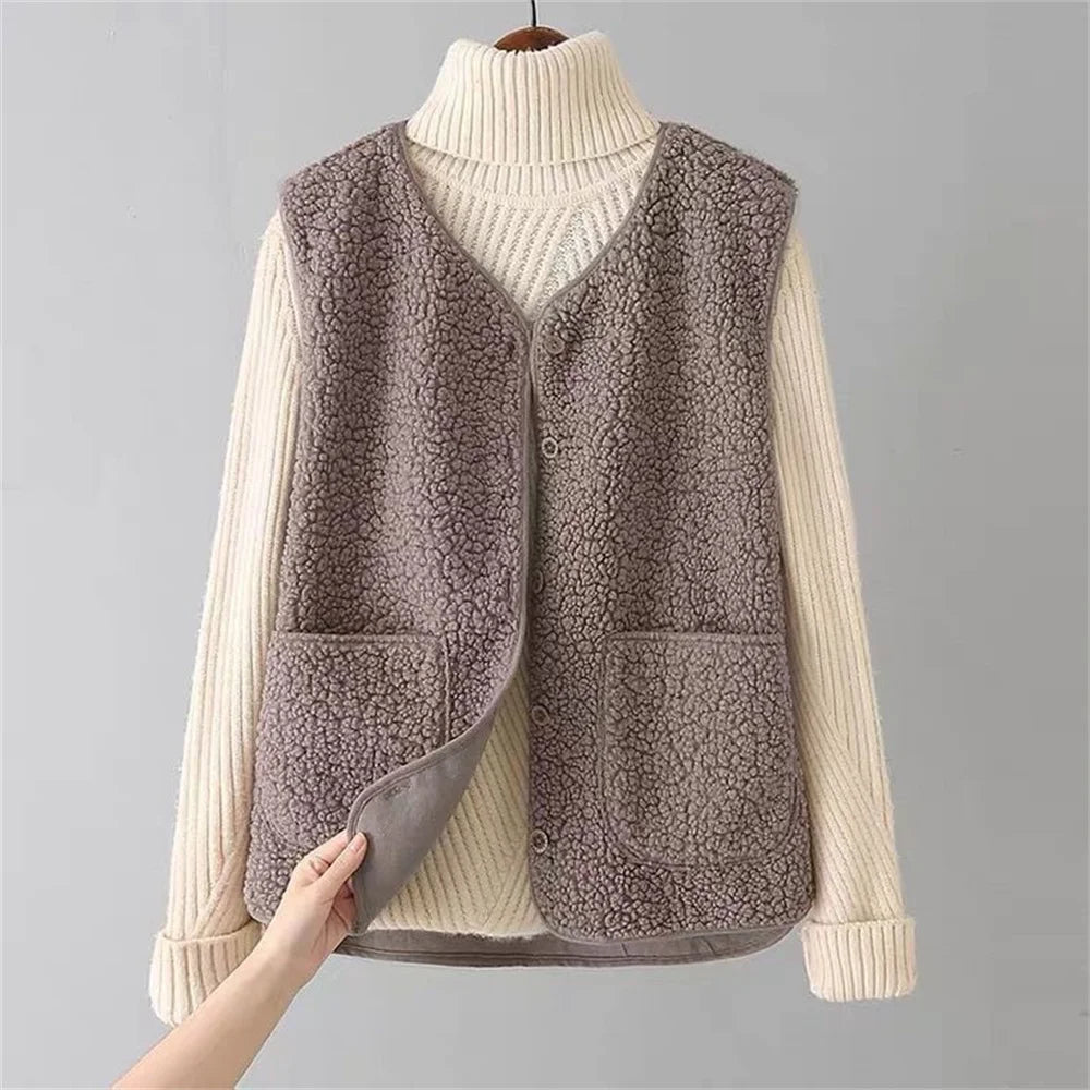 R&B | Damen Wollgilet mit Knopfverschluss und Taschen