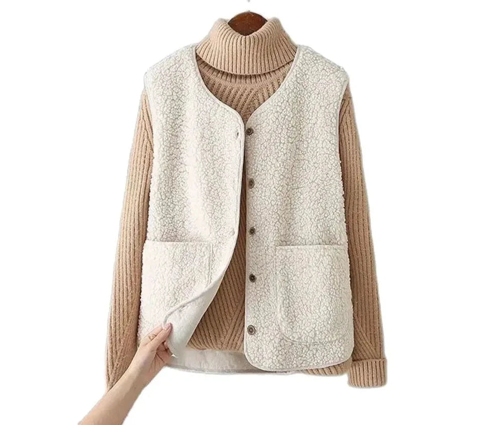 R&B | Damen Wollgilet mit Knopfverschluss und Taschen