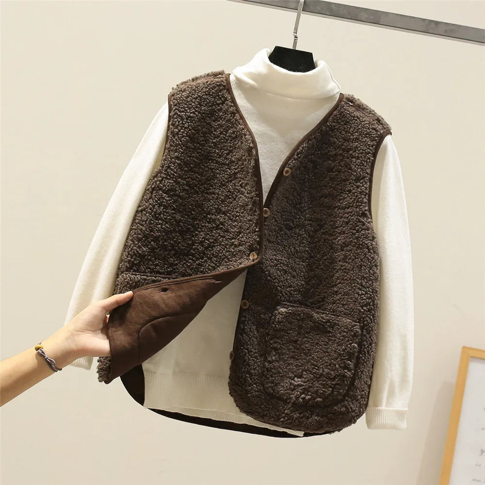 R&B | Damen Wollgilet mit Knopfverschluss und Taschen