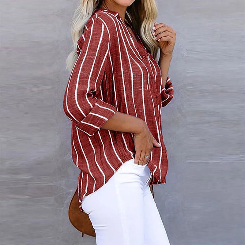 R&B | Elegante Lässige Gestreifte Bluse Für Damen