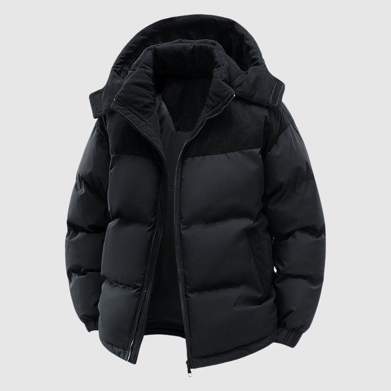 R&B | Gequiltete Relaxed Fit Pufferjacke Kapuze mit Reißverschluss Herrenjacke