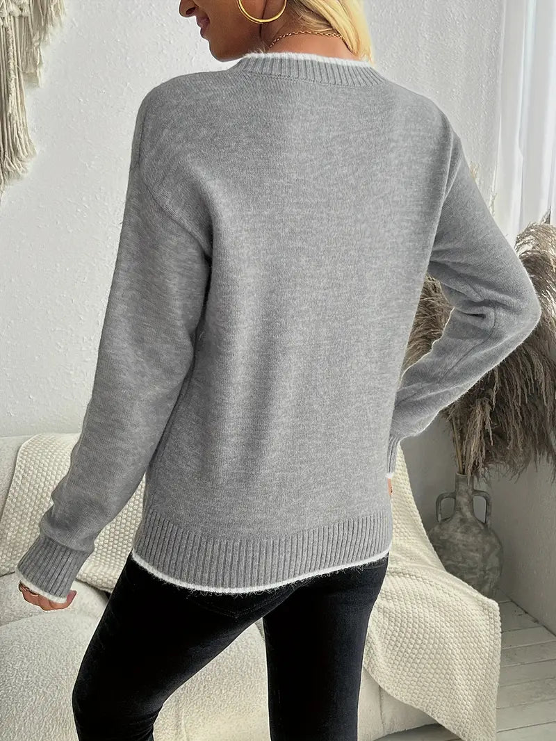 R&B | Frauenpullover mit Schneeflockenmuster, Baumwollmischung für Winter- und FreizeitgR&Brauch