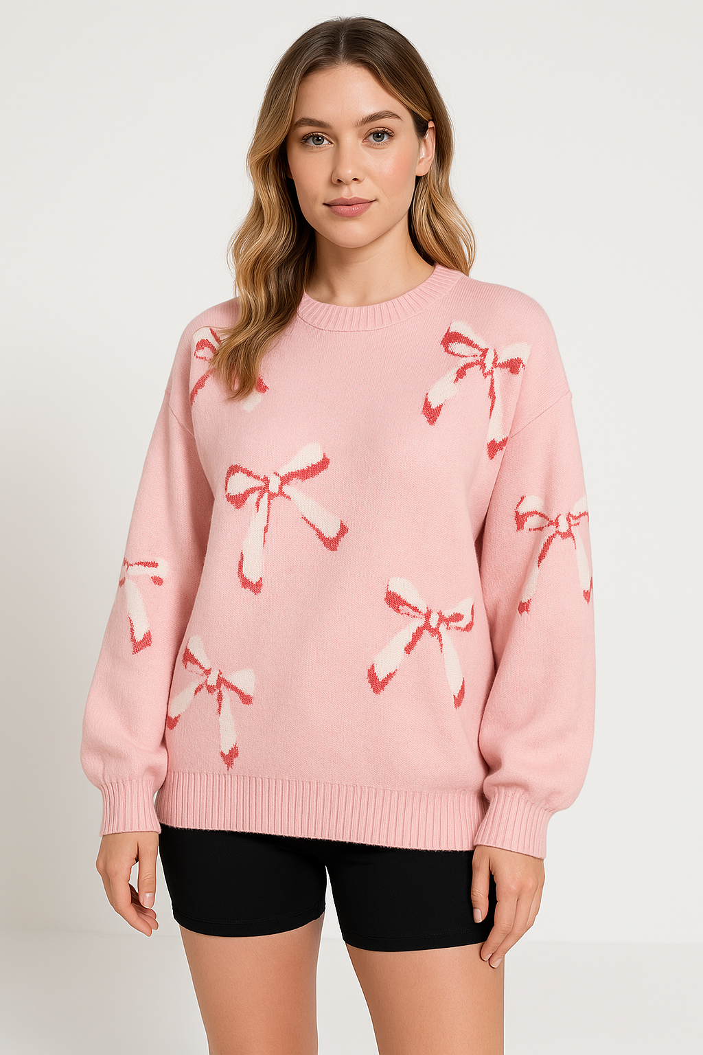 R&B | Pullover Übergröße Passform Wollstrick Jacquard Schleifenmuster Rundhals