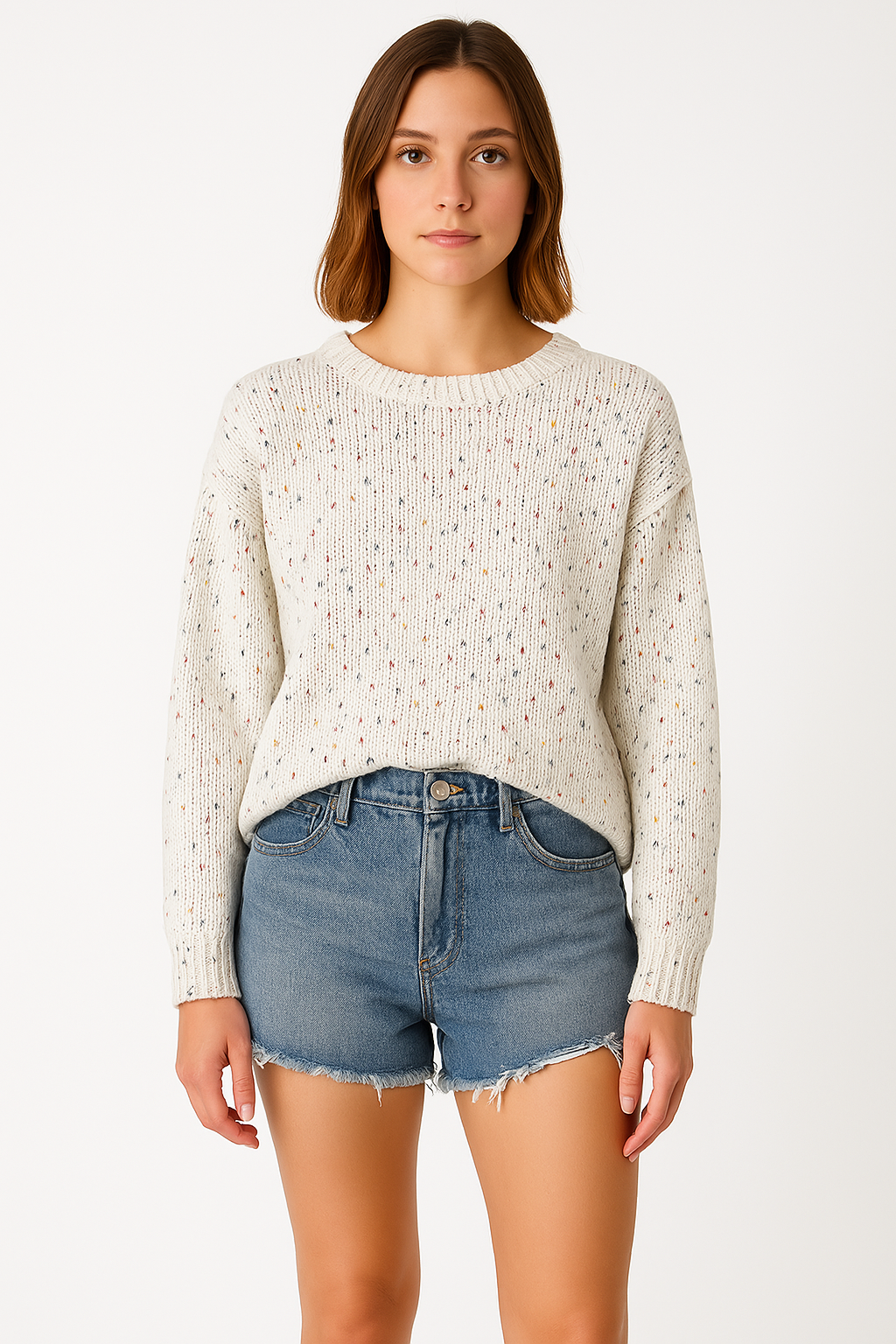 R&B | Pullover Lockere Passform Strickstoff Rippbesatz Meliertes Muster