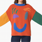 R&B | Strickpullover Im Künstlerstil - Gemütlicher Freizeit-Jumper mit Abstraktem Gesichtsmuster