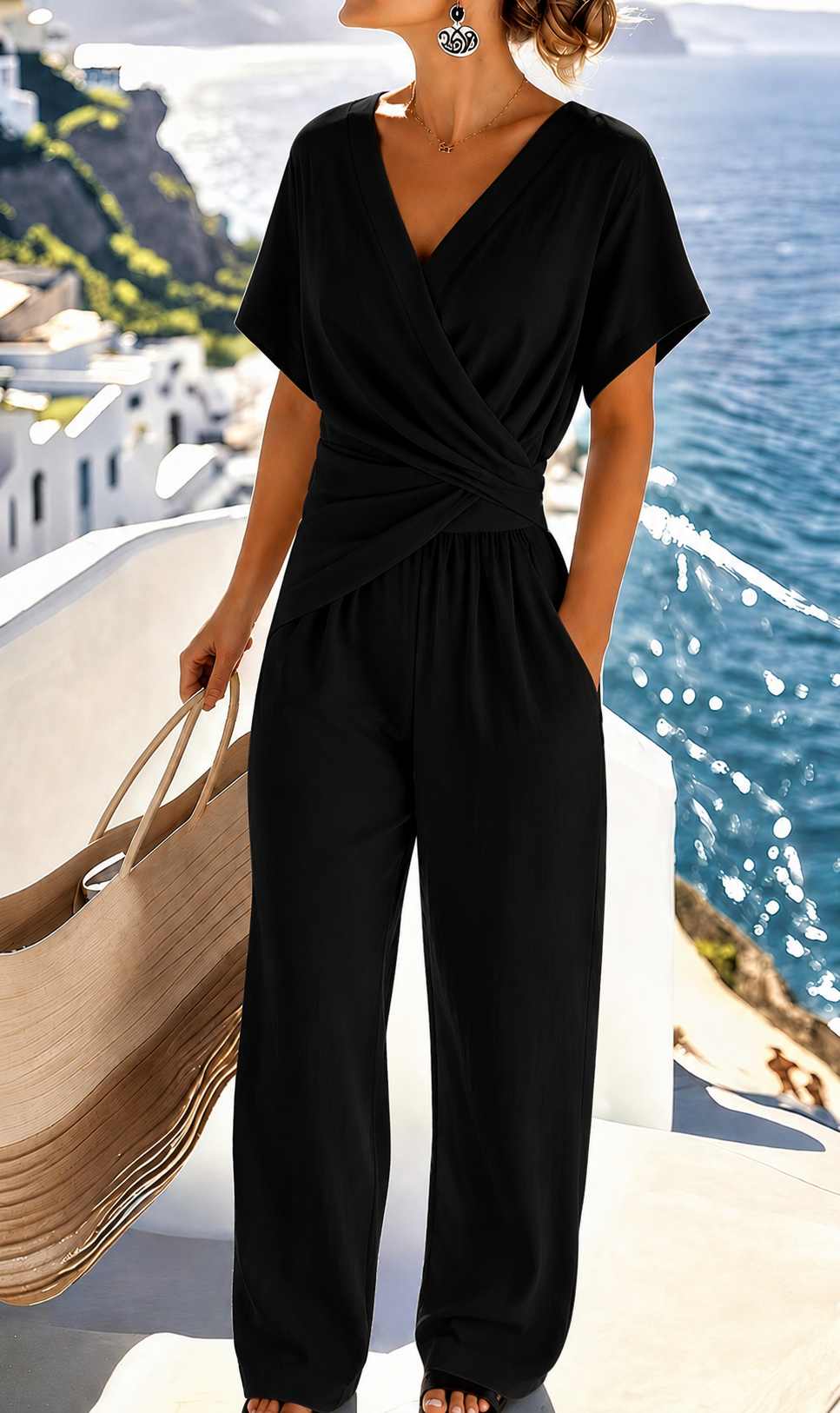 Damen Eleganter mit Wickeloptik und breiten Beinen R&B