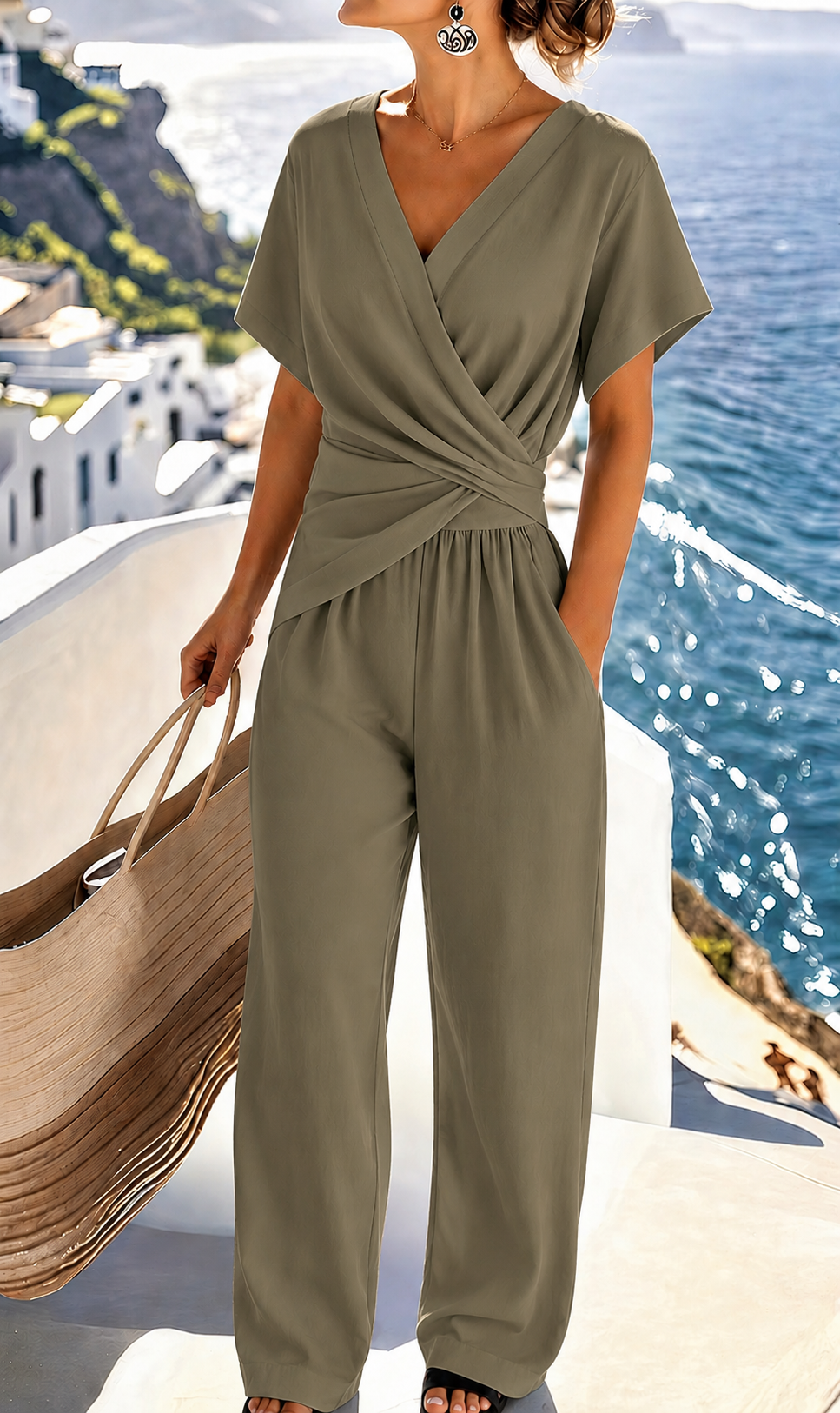 Damen Eleganter mit Wickeloptik und breiten Beinen R&B