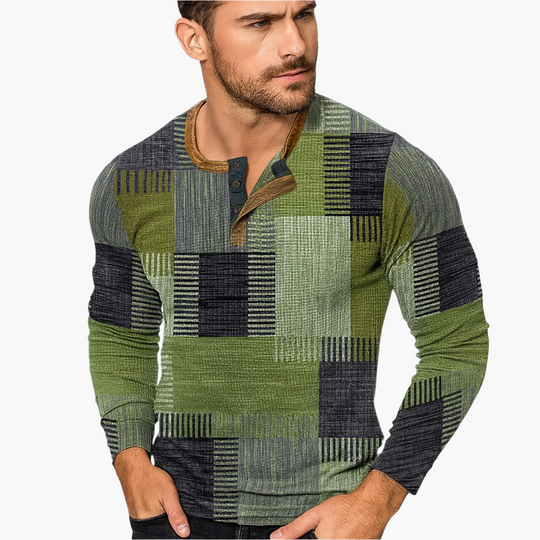 R&B | Patchwork Strickpullover - Moderner Henley-Stil für Herbst & Winter