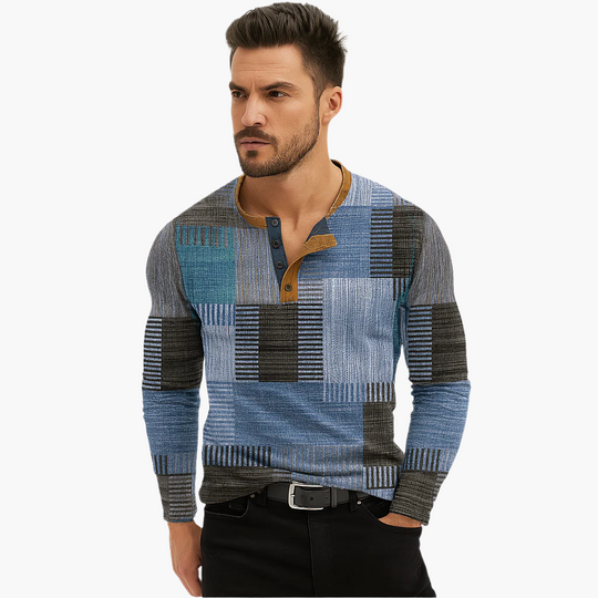 R&B | Patchwork Strickpullover - Moderner Henley-Stil für Herbst & Winter
