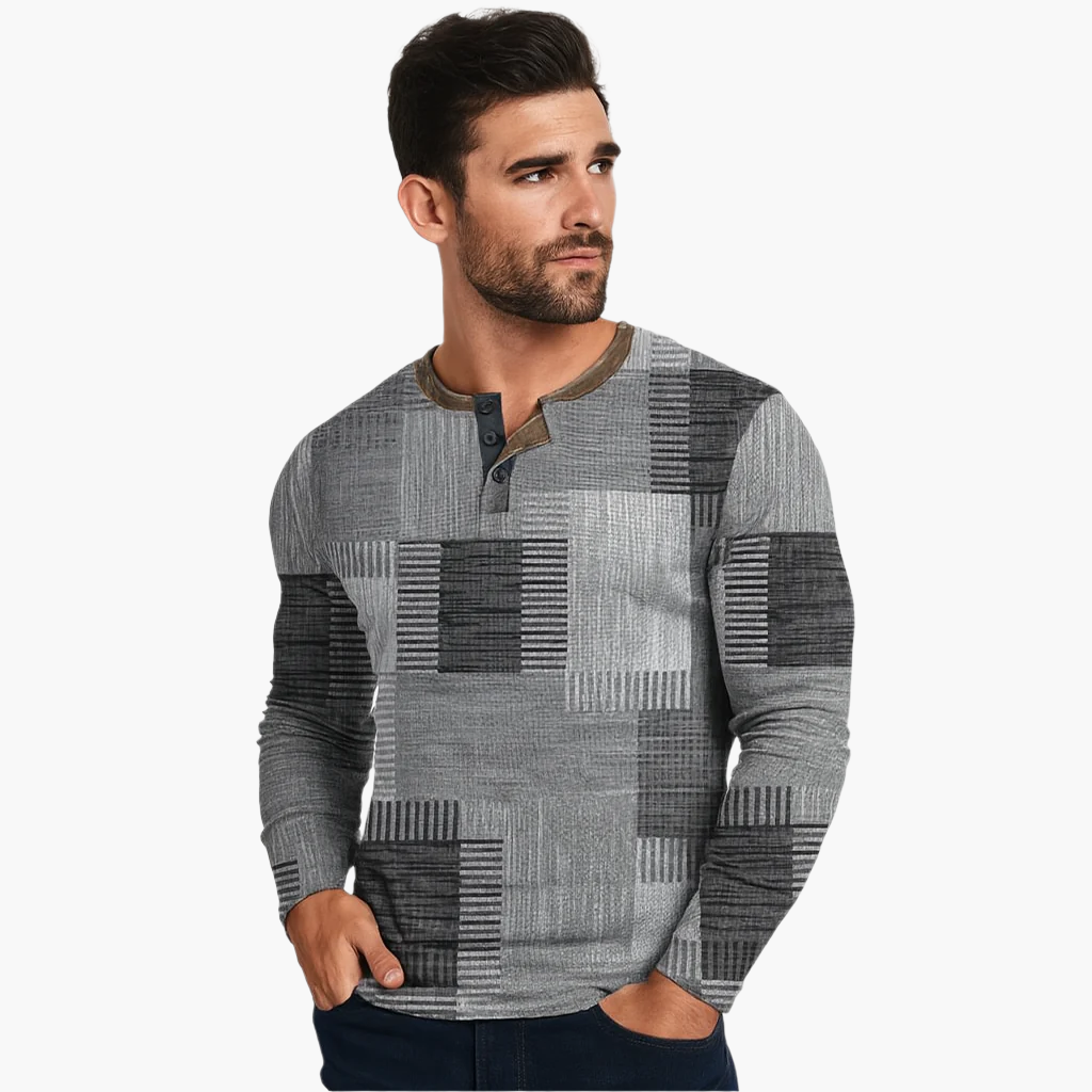 R&B | Patchwork Strickpullover - Moderner Henley-Stil für Herbst & Winter