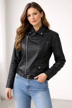 Damen Bikerjacke aus Kunstleder mit asymmetrischem Reißverschluss