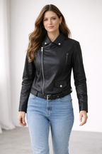 Damen Bikerjacke aus Kunstleder mit asymmetrischem Reißverschluss