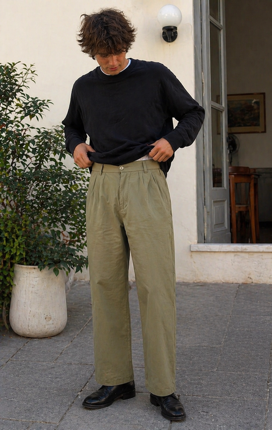 R&B Herren Hose Leinenoptik Gerade Passform Sommer