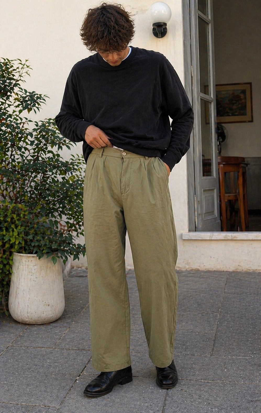 R&B Herren Hose Leinenoptik Gerade Passform Sommer