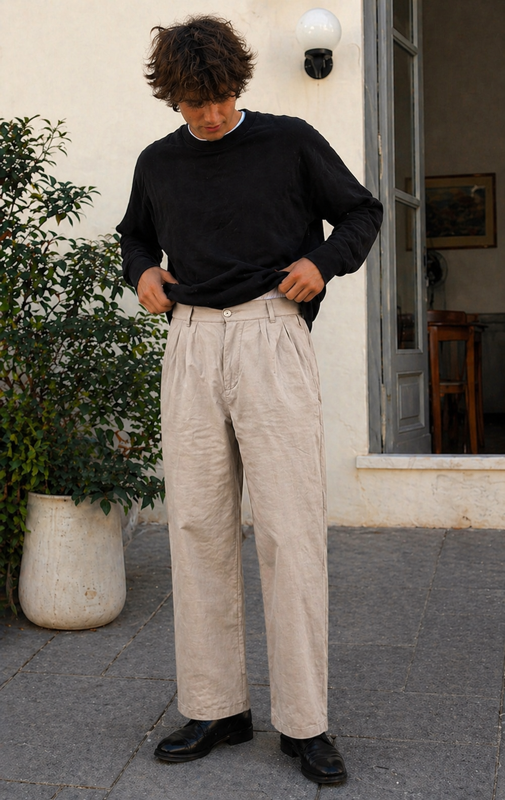 R&B Herren Hose Leinenoptik Gerade Passform Sommer