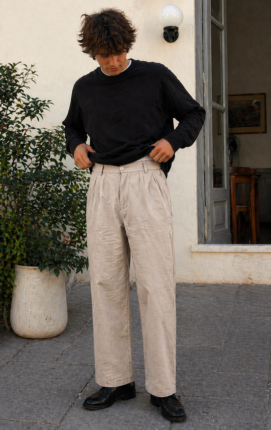 R&B Herren Hose Leinenoptik Gerade Passform Sommer