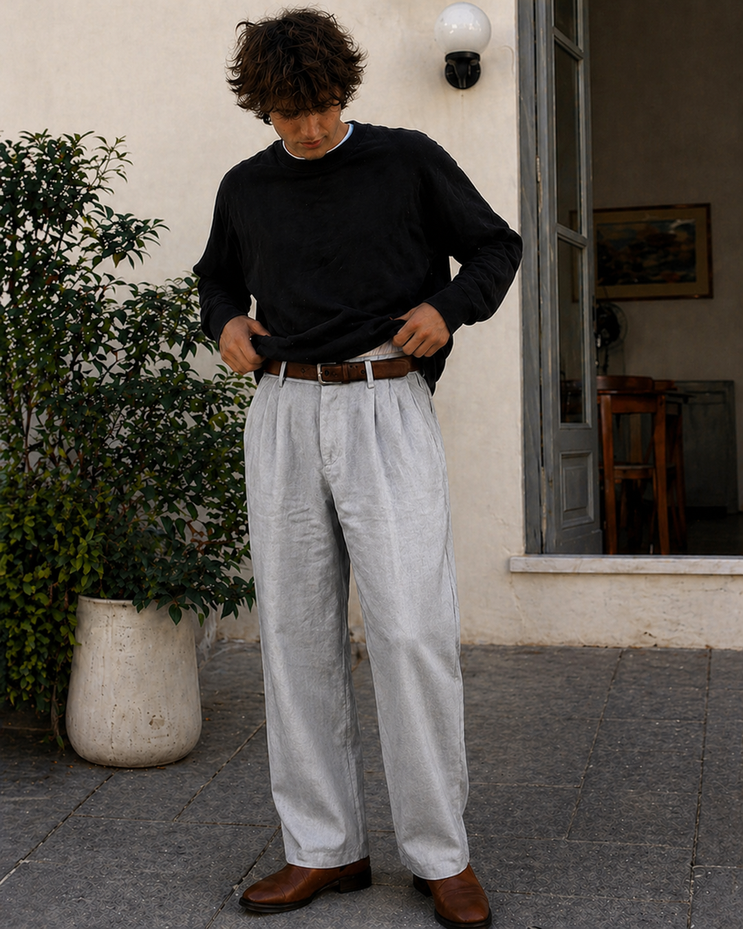 R&B Herren Hose Leinenoptik Gerade Passform Sommer