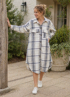 R&B Damen Hemdjacke Kariert Oversize Lang Knopfleiste