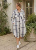 R&B Damen Hemdjacke Kariert Oversize Lang Knopfleiste