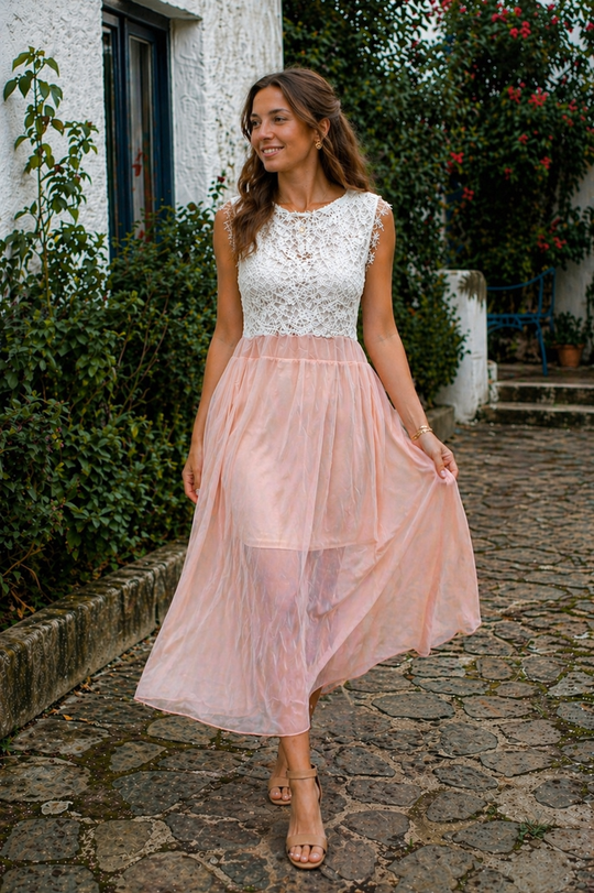 R&B Damen Chiffon Midikleid Ärmellos Locker Fallend