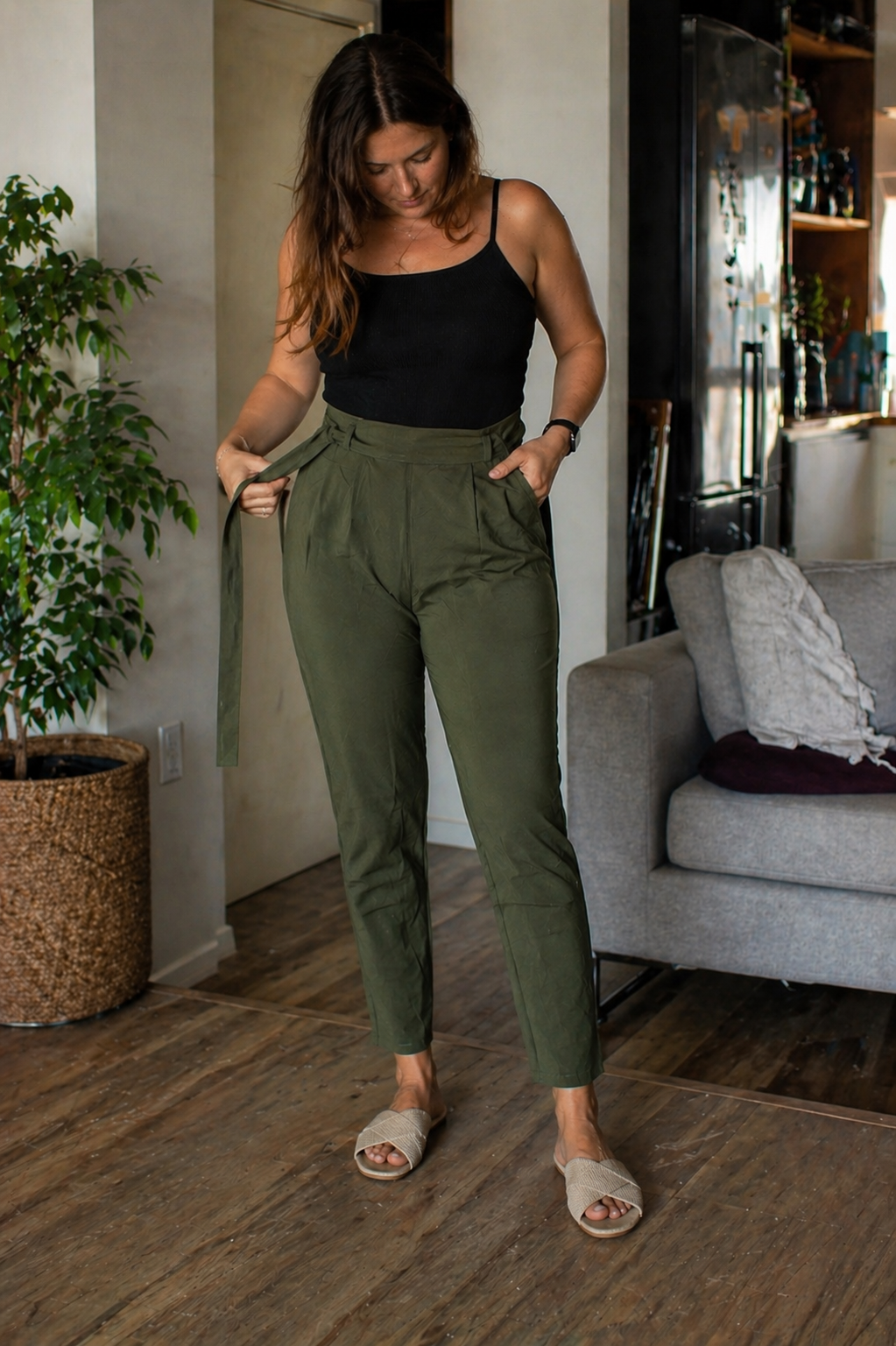 R&B Damen Stoffhose High Waist Slim Fit mit Gürtel