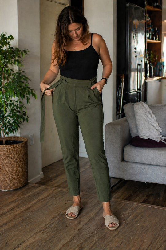 R&B Damen Stoffhose High Waist Slim Fit mit Gürtel