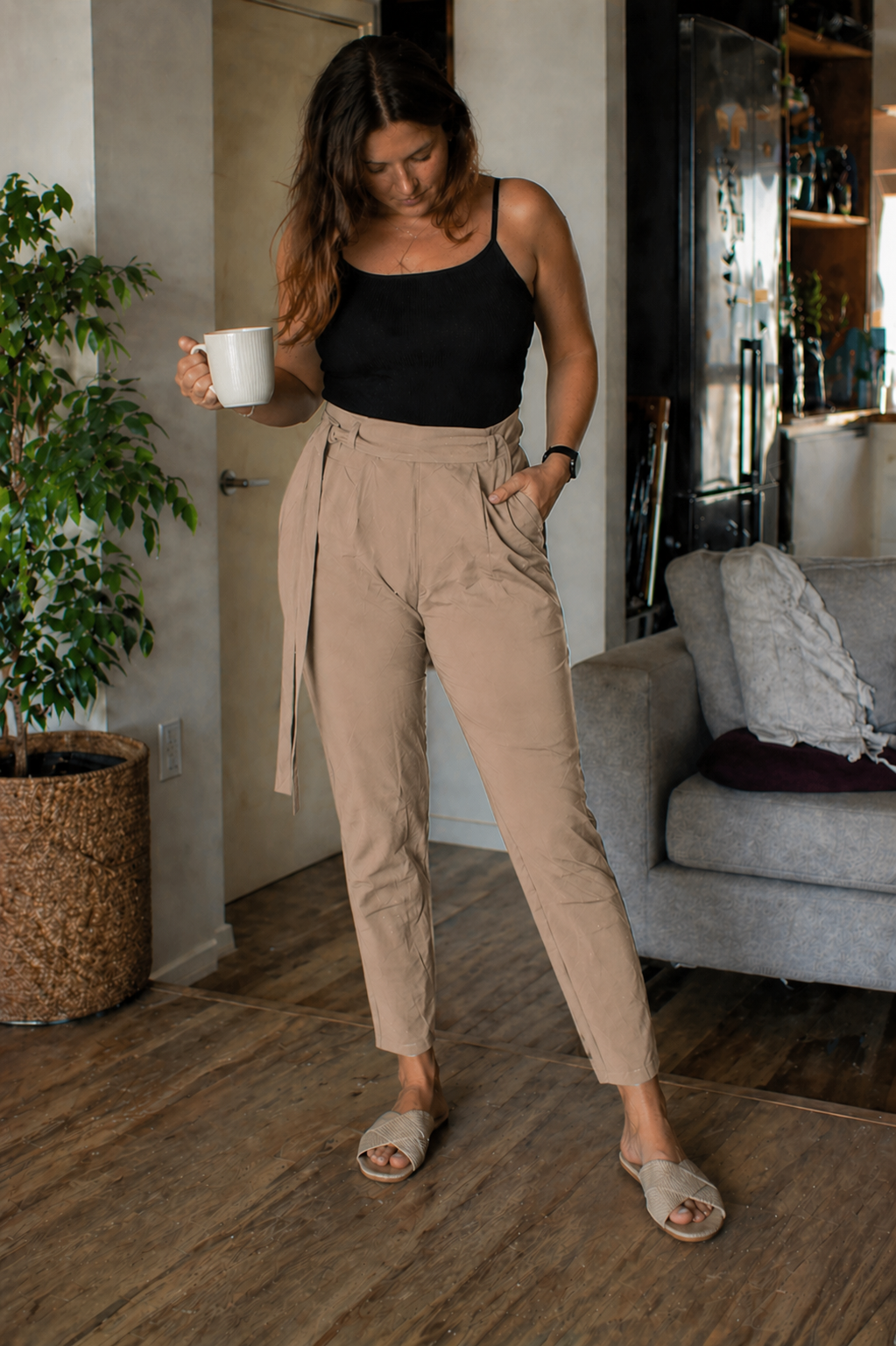 R&B Damen Stoffhose High Waist Slim Fit mit Gürtel
