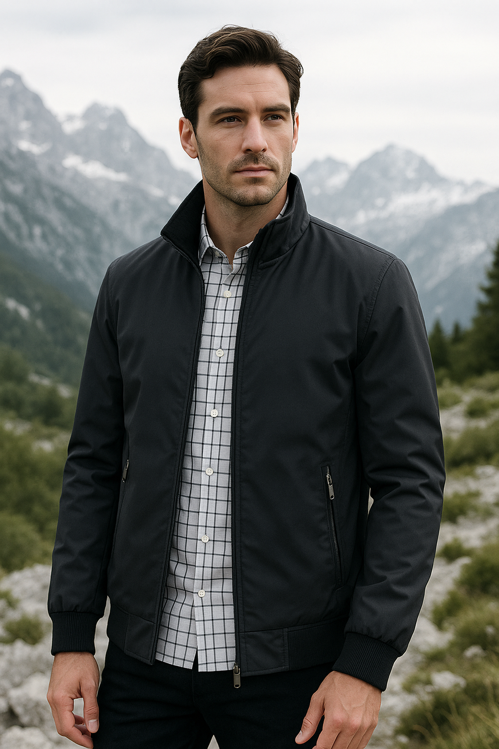 R&B Herren Leichte Reißverschlussjacke mit Stehkragen