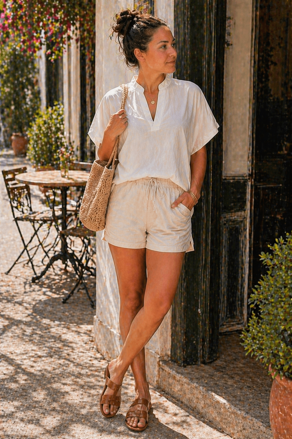 R&B Damen Bluse V-Ausschnitt Locker Langarm