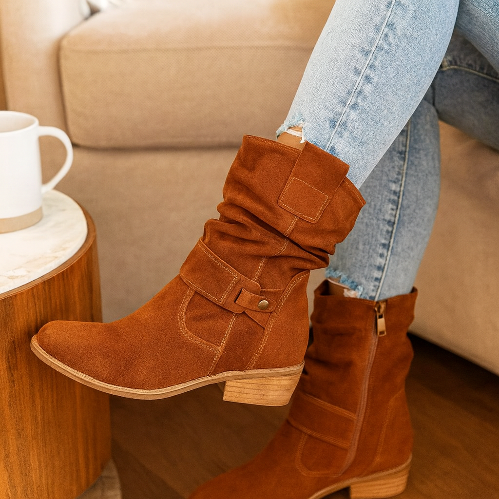 Selene | Flache Winterstiefel aus Wildleder mit seitlichem Reißverschluss R&B