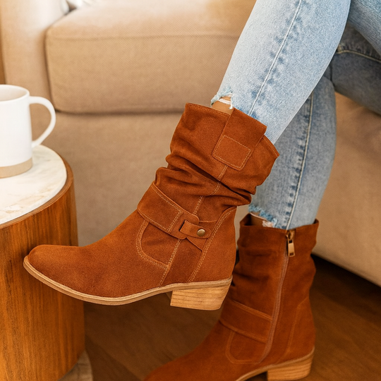 Selene | Flache Winterstiefel aus Wildleder mit seitlichem Reißverschluss R&B