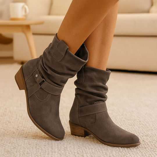 Selene | Flache Winterstiefel aus Wildleder mit seitlichem Reißverschluss R&B