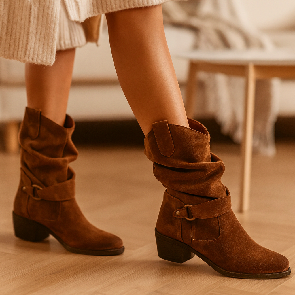 Selene | Flache Winterstiefel aus Wildleder mit seitlichem Reißverschluss R&B