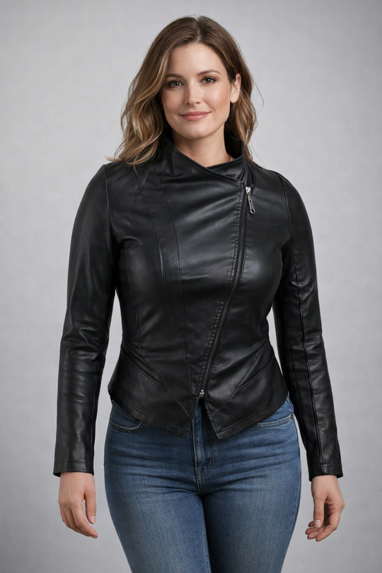 Schwarze Oversized Kunstlederjacke Damen