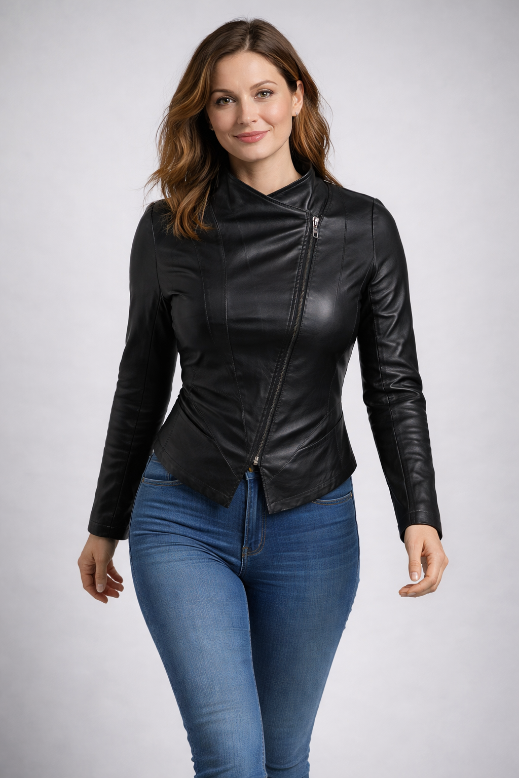 Schwarze Oversized Kunstlederjacke Damen