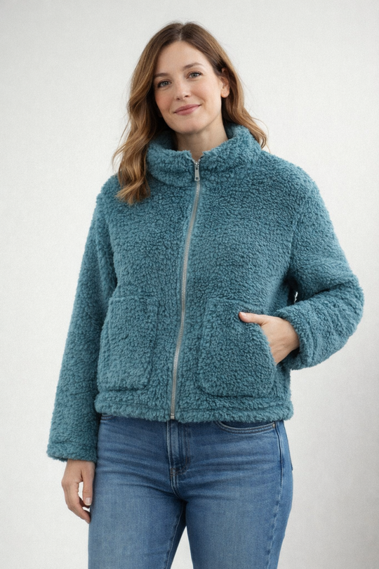 Damen Teddyjacke mit Reißverschluss