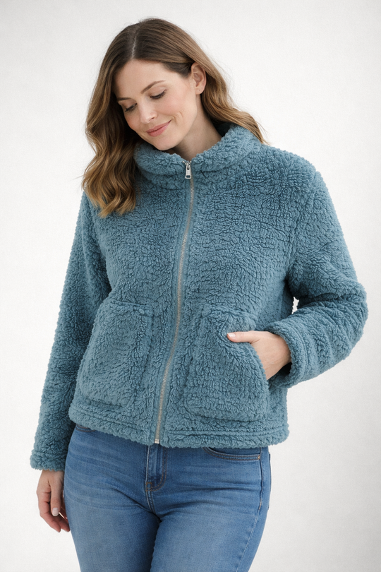 Damen Teddyjacke mit Reißverschluss
