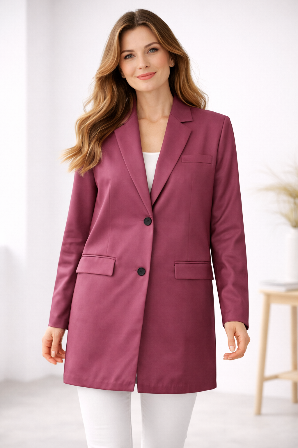 R&B | Damen Longblazer mit Knopfleiste und Reverskragen