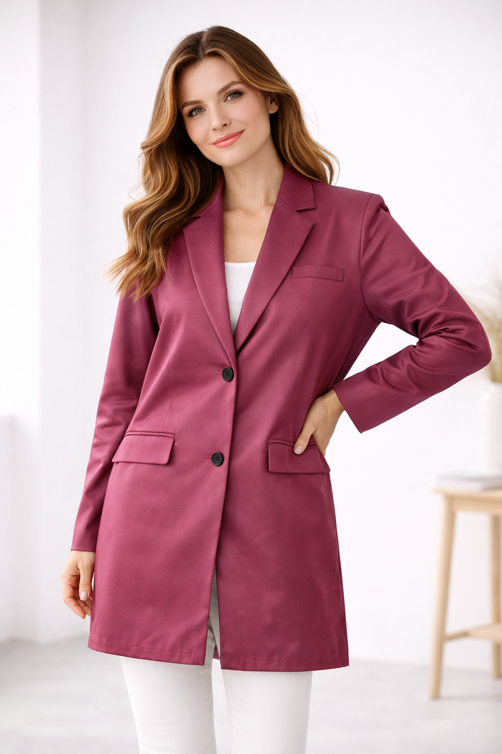 R&B | Damen Longblazer mit Knopfleiste und Reverskragen