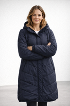 Damen Steppmantel mit Kapuze und Fleecefutter