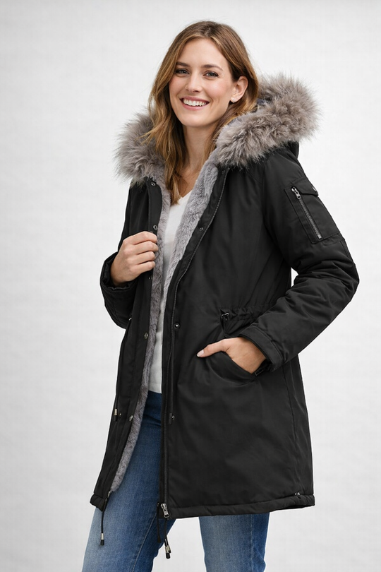 R&B | Damen Parka Fellkapuze Fleecefutter