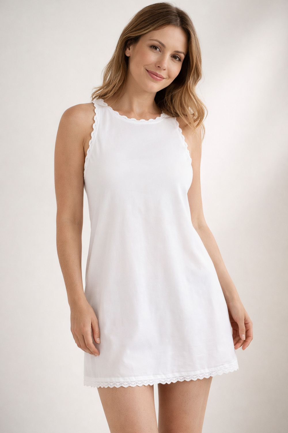 R&B I Damen Sommerkleid ärmellos locker mit Spitzensaum kurz