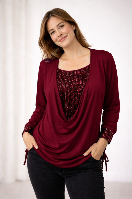 Damen Bluse Langarm mit Pailletten