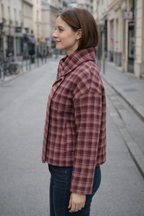 Karierte Oversized Jacke Damen mit hohem Kragen